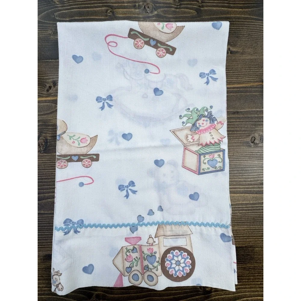 Vintage‎ Handmade Pillowcases Pair Nursery Teddy Bear Doll Kids Pastel Retro